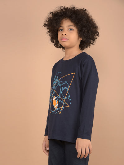 Navy Blue Graphic Print T-Shirt-Boys T-Shirts-Crimsoune Club
