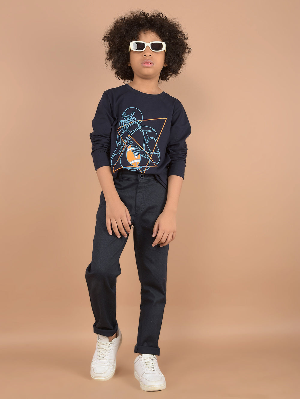 Navy Blue Graphic Print T-Shirt-Boys T-Shirts-Crimsoune Club