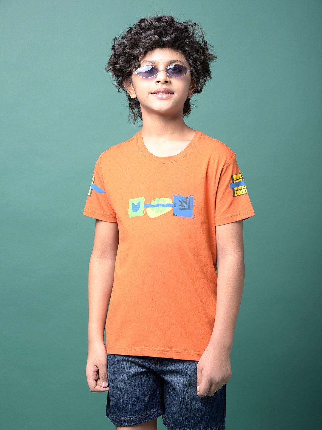 Orange Graphic Print T-Shirt-Boys T-Shirts-Crimsoune Club