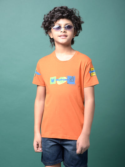 Orange Graphic Print T-Shirt-Boys T-Shirts-Crimsoune Club
