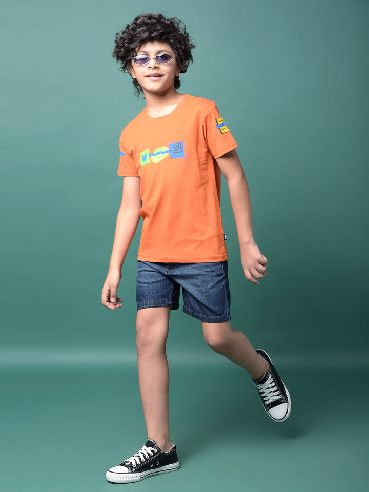 Orange Graphic Print T-Shirt-Boys T-Shirts-Crimsoune Club