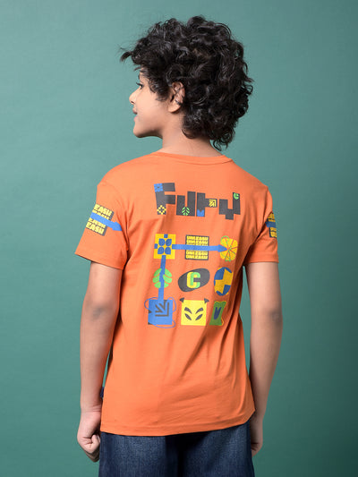 Orange Graphic Print T-Shirt-Boys T-Shirts-Crimsoune Club