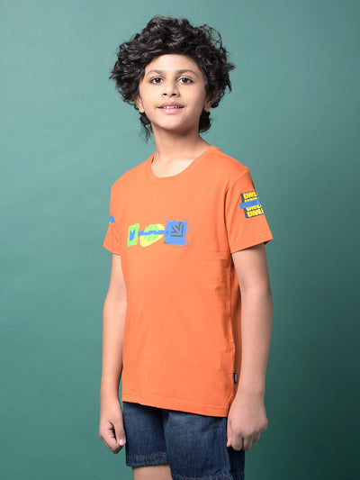 Orange Graphic Print T-Shirt-Boys T-Shirts-Crimsoune Club