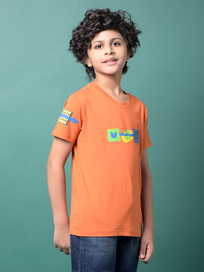 Orange Graphic Print T-Shirt-Boys T-Shirts-Crimsoune Club