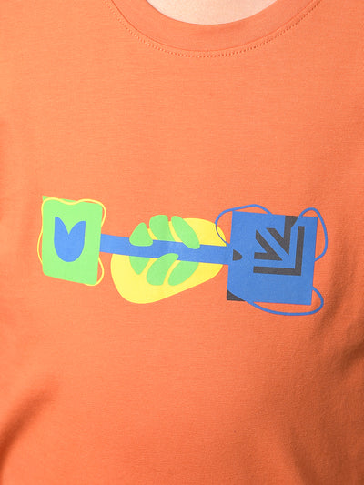 Orange Graphic Print T-Shirt-Boys T-Shirts-Crimsoune Club