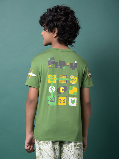 Green Graphic Print T-Shirt-Boys T-Shirts-Crimsoune Club