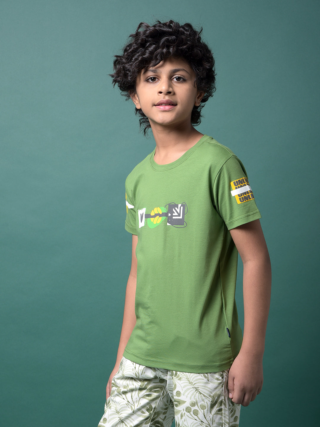 Green Graphic Print T-Shirt-Boys T-Shirts-Crimsoune Club