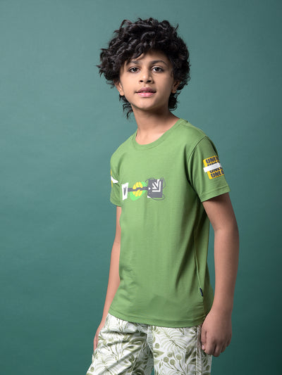 Green Graphic Print T-Shirt-Boys T-Shirts-Crimsoune Club
