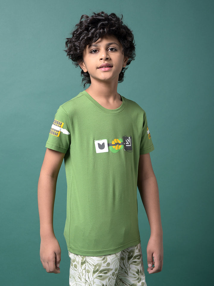 Green Graphic Print T-Shirt-Boys T-Shirts-Crimsoune Club