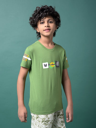 Green Graphic Print T-Shirt-Boys T-Shirts-Crimsoune Club