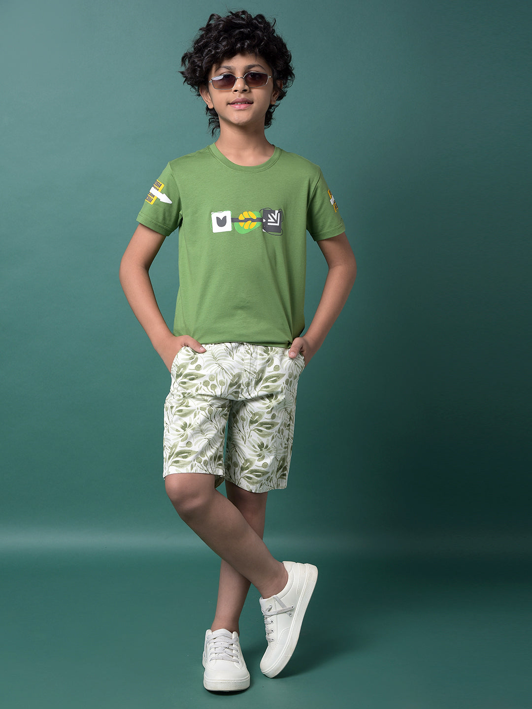 Green Graphic Print T-Shirt-Boys T-Shirts-Crimsoune Club