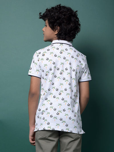 Green Floral Print Polo Neck T-Shirt-Boys T-Shirts-Crimsoune Club