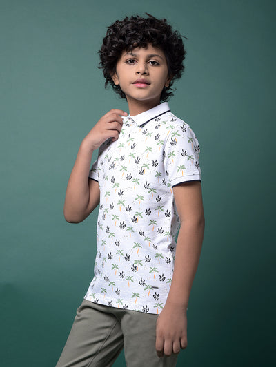 Green Floral Print Polo Neck T-Shirt-Boys T-Shirts-Crimsoune Club