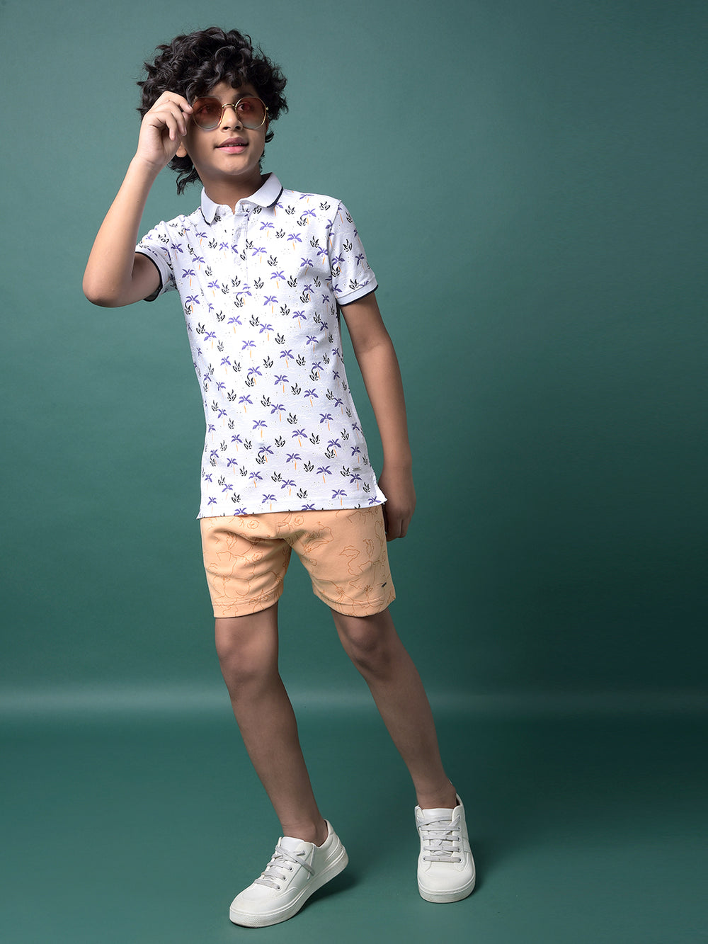 Purple Floral Print Polo Neck T-Shirt-Boys T-Shirts-Crimsoune Club