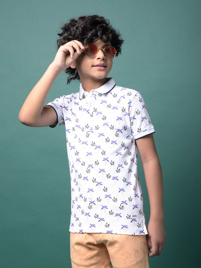 Purple Floral Print Polo Neck T-Shirt-Boys T-Shirts-Crimsoune Club