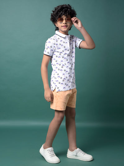 Purple Floral Print Polo Neck T-Shirt-Boys T-Shirts-Crimsoune Club