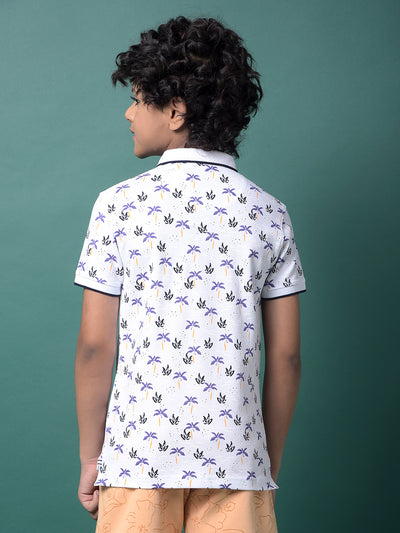 Purple Floral Print Polo Neck T-Shirt-Boys T-Shirts-Crimsoune Club