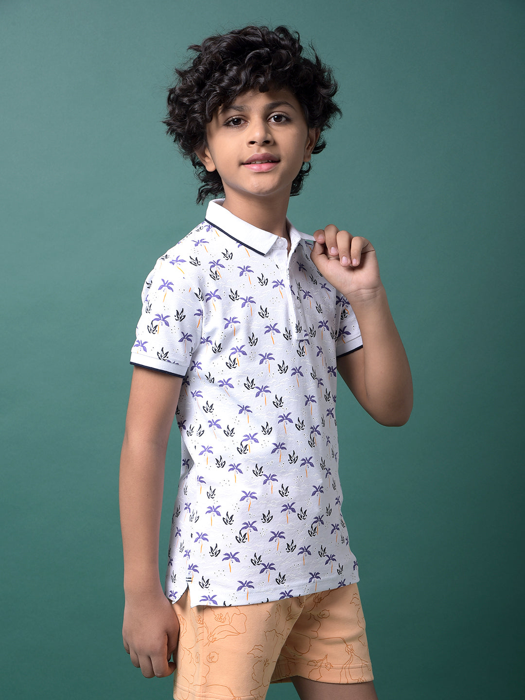 Purple Floral Print Polo Neck T-Shirt-Boys T-Shirts-Crimsoune Club