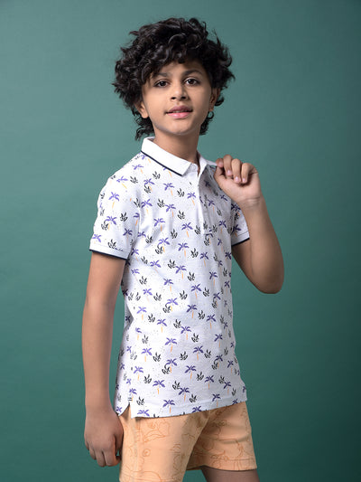 Purple Floral Print Polo Neck T-Shirt-Boys T-Shirts-Crimsoune Club