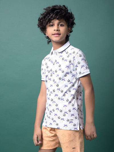 Purple Floral Print Polo Neck T-Shirt-Boys T-Shirts-Crimsoune Club