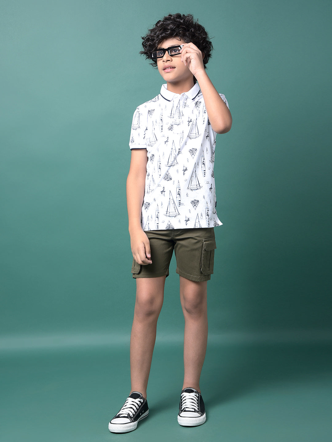 White Graphic Print Polo Neck T-Shirt-Boys T-Shirts-Crimsoune Club