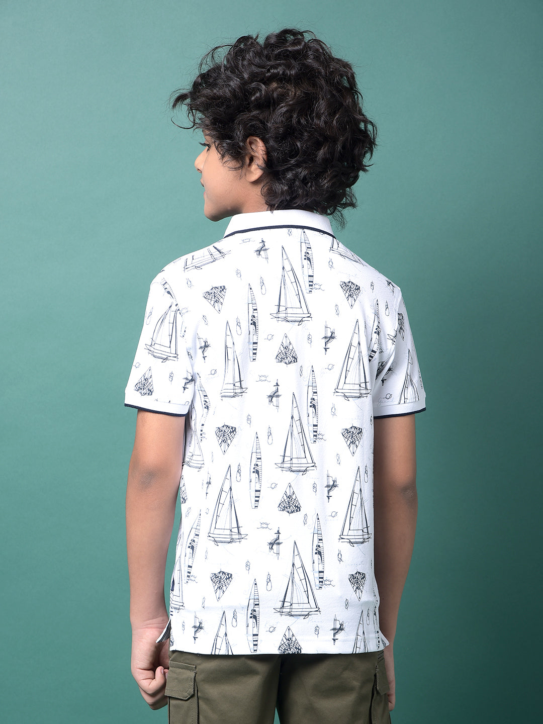 White Graphic Print Polo Neck T-Shirt-Boys T-Shirts-Crimsoune Club