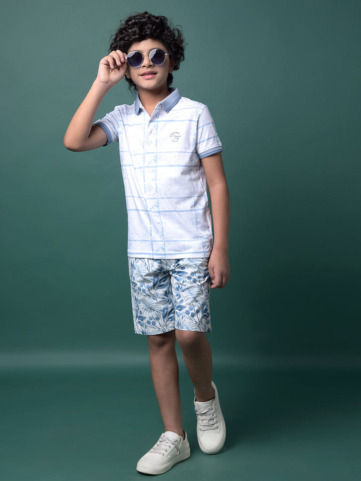 Blue Printed Polo Neck T-Shirt-Boys T-Shirts-Crimsoune Club