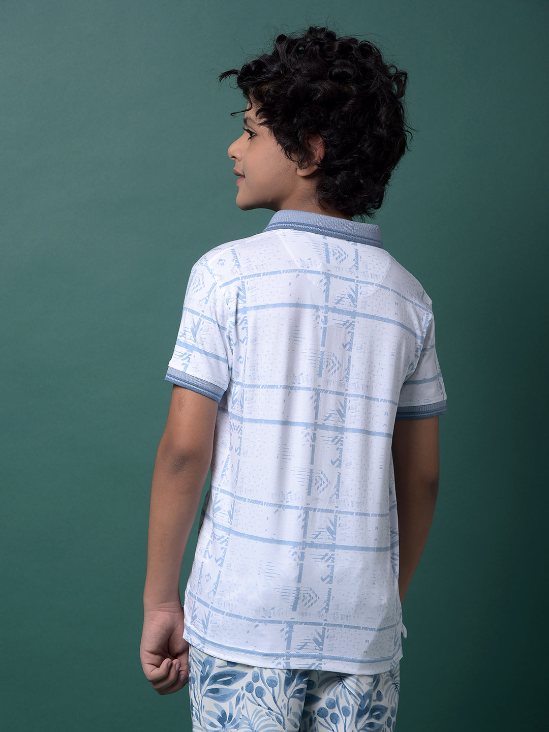 Blue Printed Polo Neck T-Shirt-Boys T-Shirts-Crimsoune Club