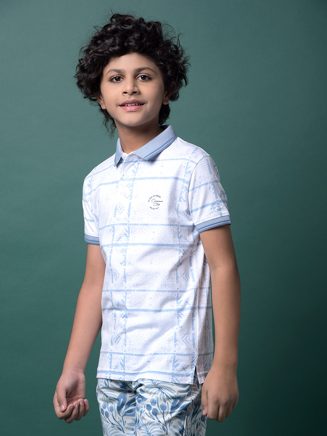 Blue Printed Polo Neck T-Shirt-Boys T-Shirts-Crimsoune Club