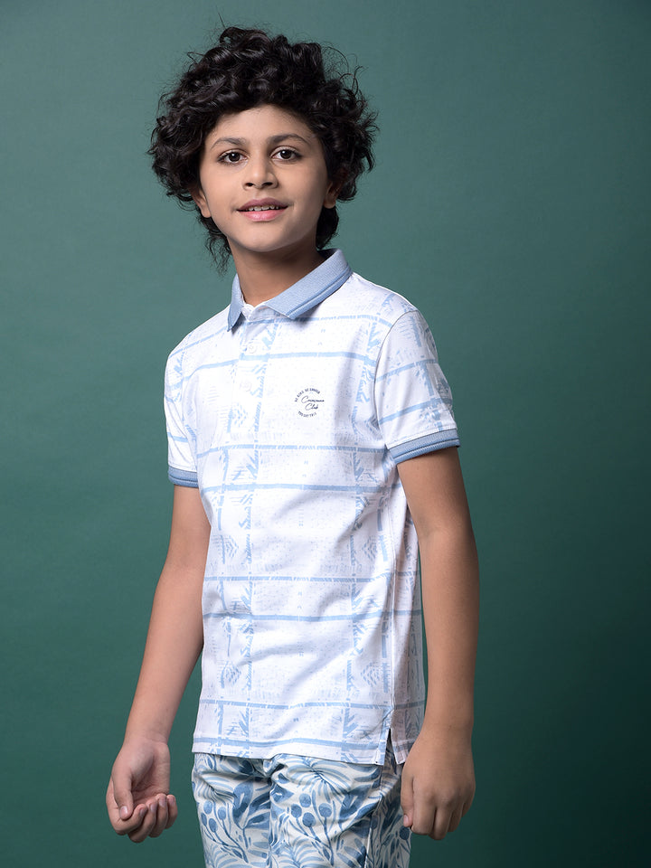 Blue Printed Polo Neck T-Shirt-Boys T-Shirts-Crimsoune Club
