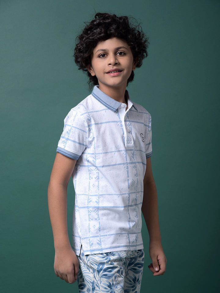 Blue Printed Polo Neck T-Shirt-Boys T-Shirts-Crimsoune Club