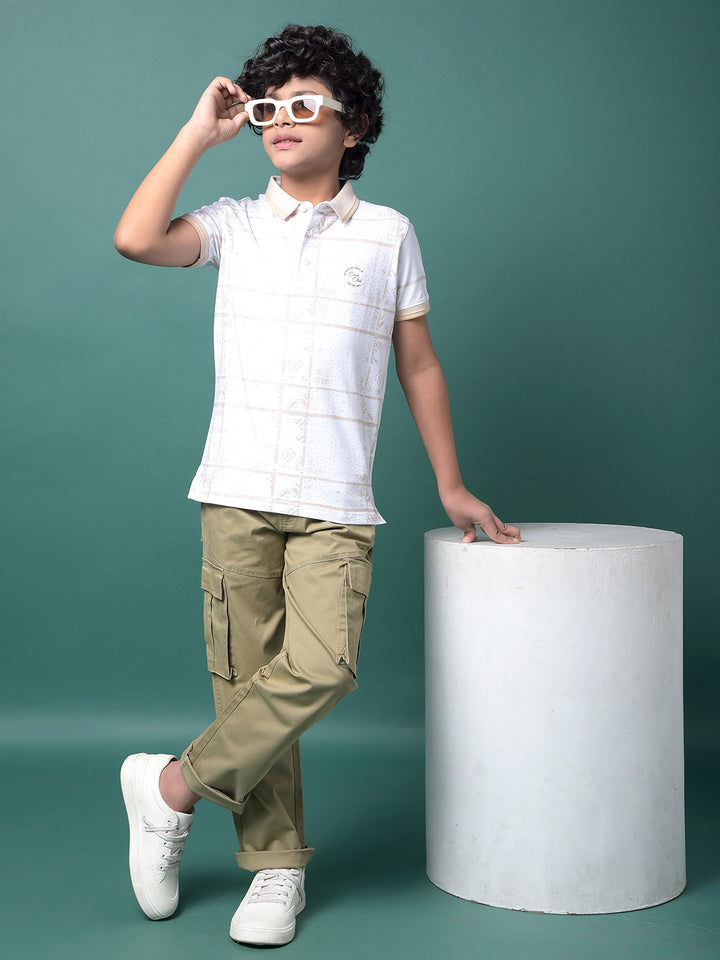 Beige Printed Polo Neck T-Shirt-Boys T-Shirts-Crimsoune Club