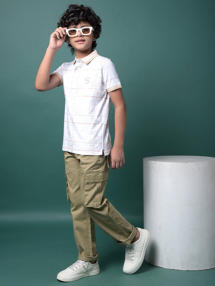 Beige Printed Polo Neck T-Shirt-Boys T-Shirts-Crimsoune Club