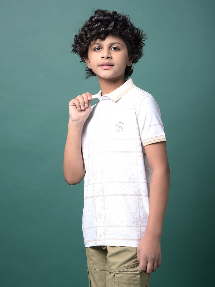 Beige Printed Polo Neck T-Shirt-Boys T-Shirts-Crimsoune Club