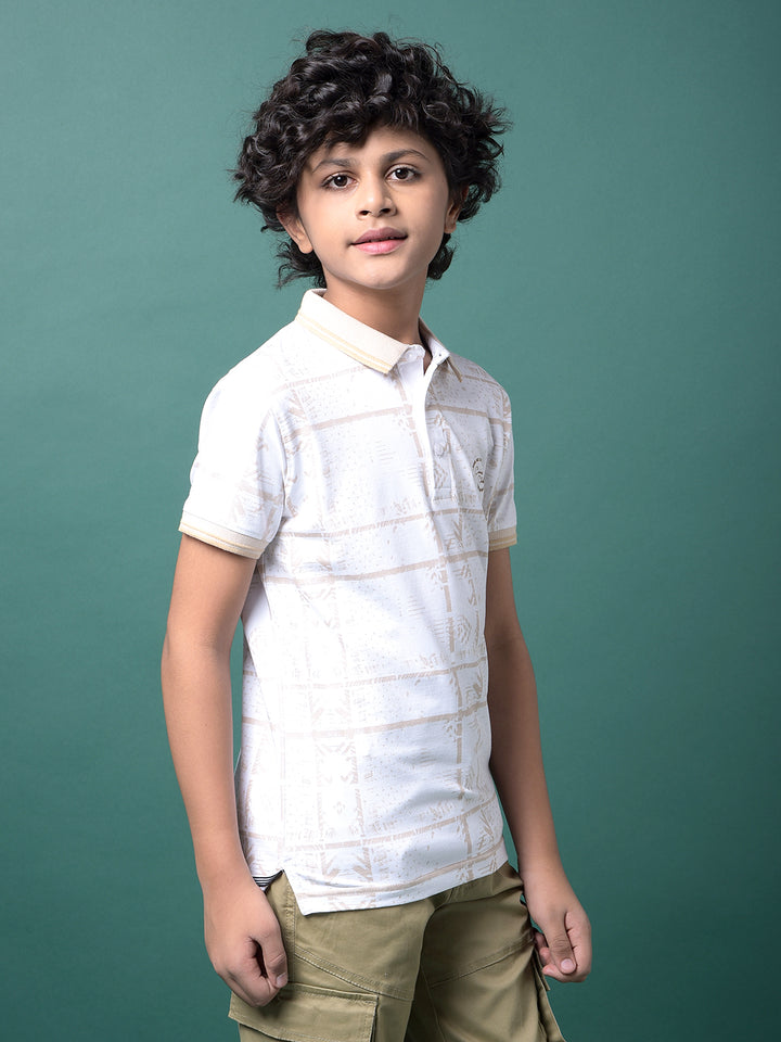 Beige Printed Polo Neck T-Shirt-Boys T-Shirts-Crimsoune Club