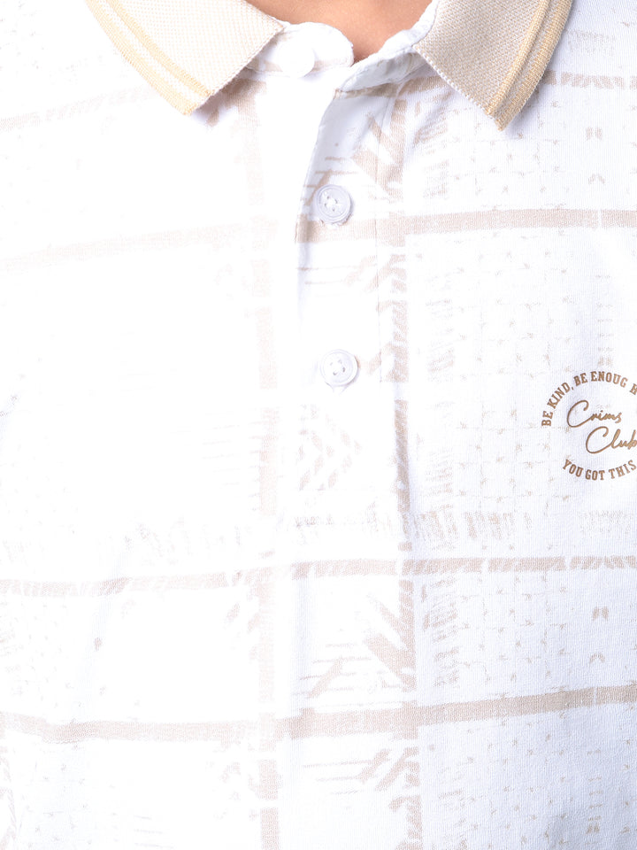 Beige Printed Polo Neck T-Shirt-Boys T-Shirts-Crimsoune Club
