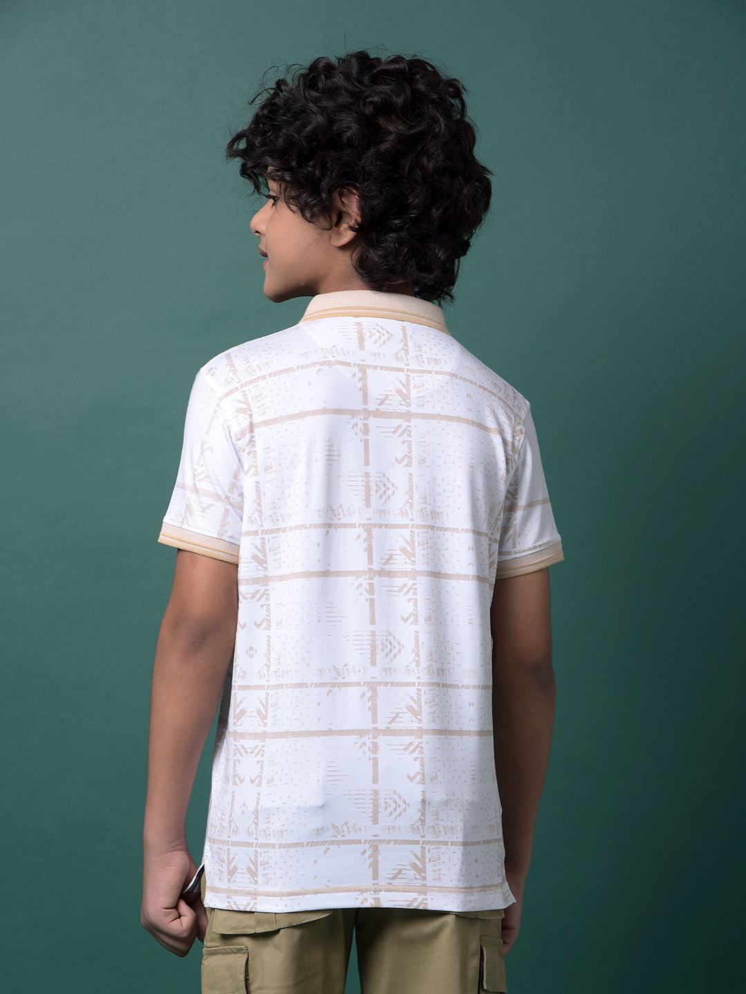 Beige Printed Polo Neck T-Shirt-Boys T-Shirts-Crimsoune Club