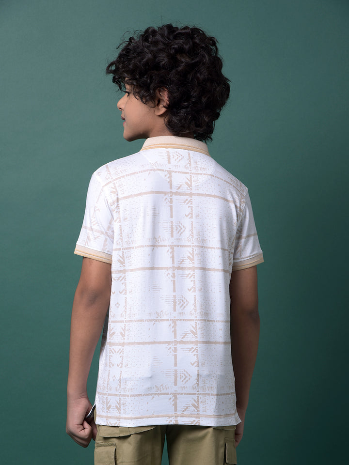 Beige Printed Polo Neck T-Shirt-Boys T-Shirts-Crimsoune Club
