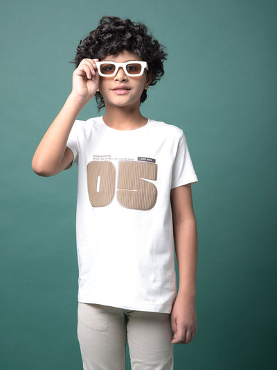 White Typographic Print T-Shirt-Boys T-Shirts-Crimsoune Club