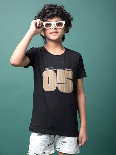 Black Typographic Print T-Shirt-Boys T-Shirts-Crimsoune Club