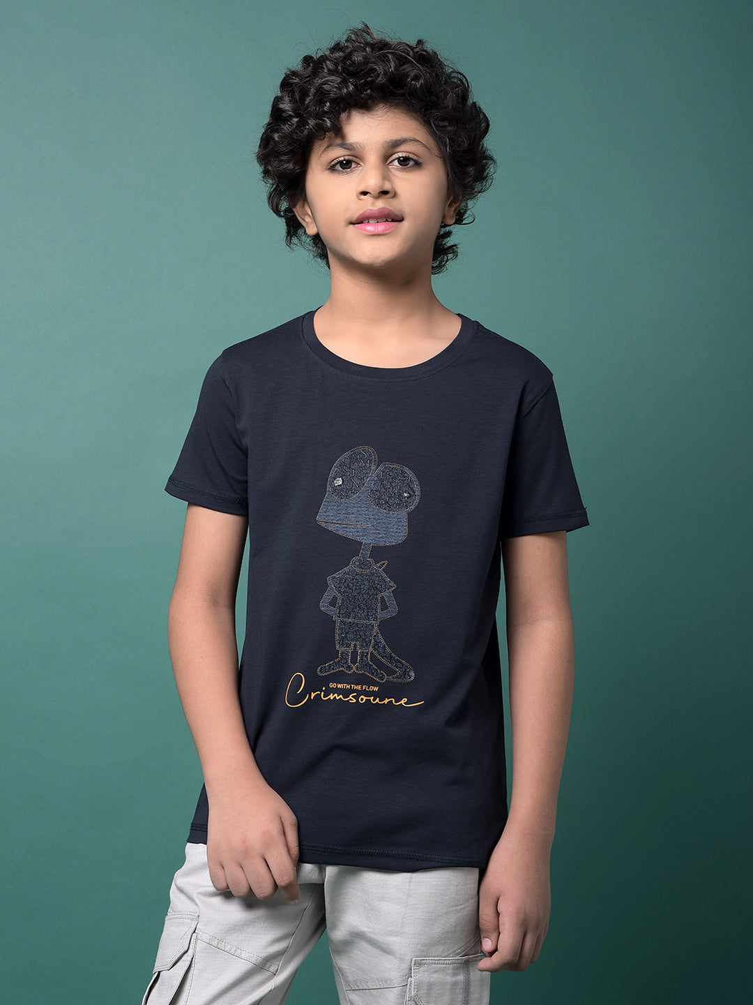 Navy Blue Embellished T-Shirt-Boys T-Shirts-Crimsoune Club