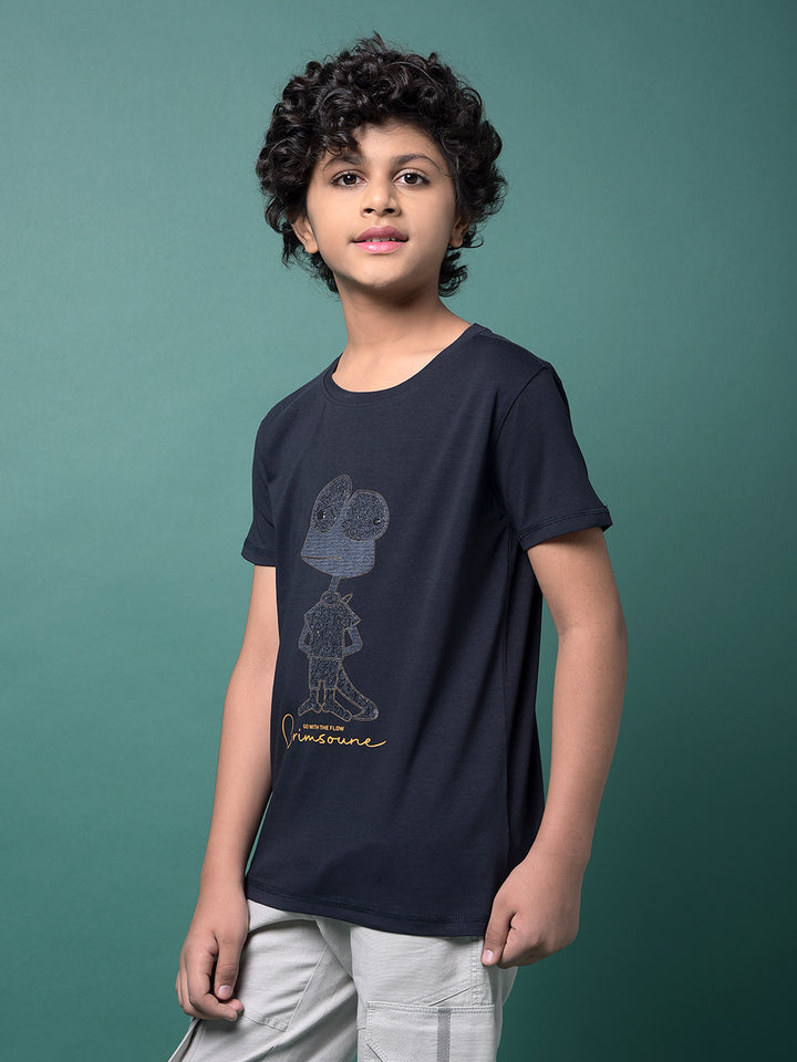 Navy Blue Embellished T-Shirt-Boys T-Shirts-Crimsoune Club