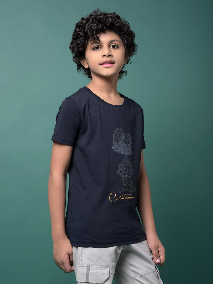 Navy Blue Embellished T-Shirt-Boys T-Shirts-Crimsoune Club