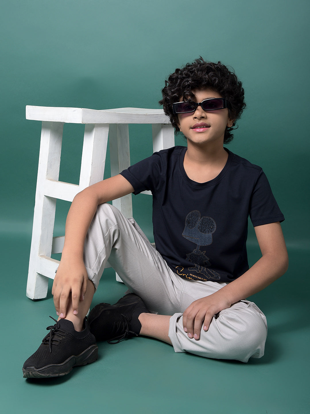 Navy Blue Embellished T-Shirt-Boys T-Shirts-Crimsoune Club