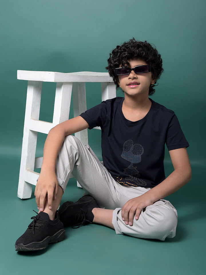 Navy Blue Embellished T-Shirt-Boys T-Shirts-Crimsoune Club