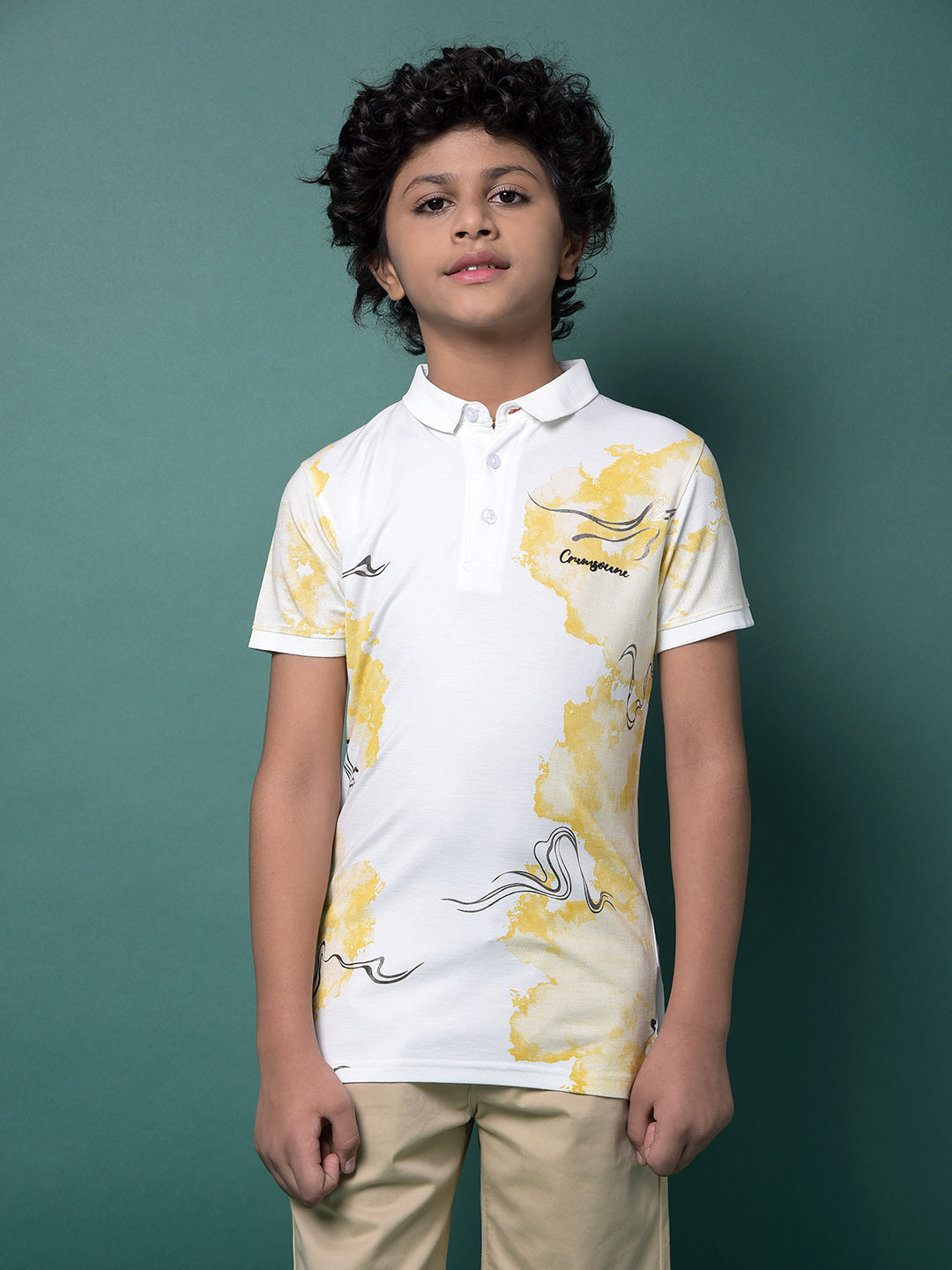 Orange Printed Polo Neck T-Shirt-Boys T-Shirts-Crimsoune Club