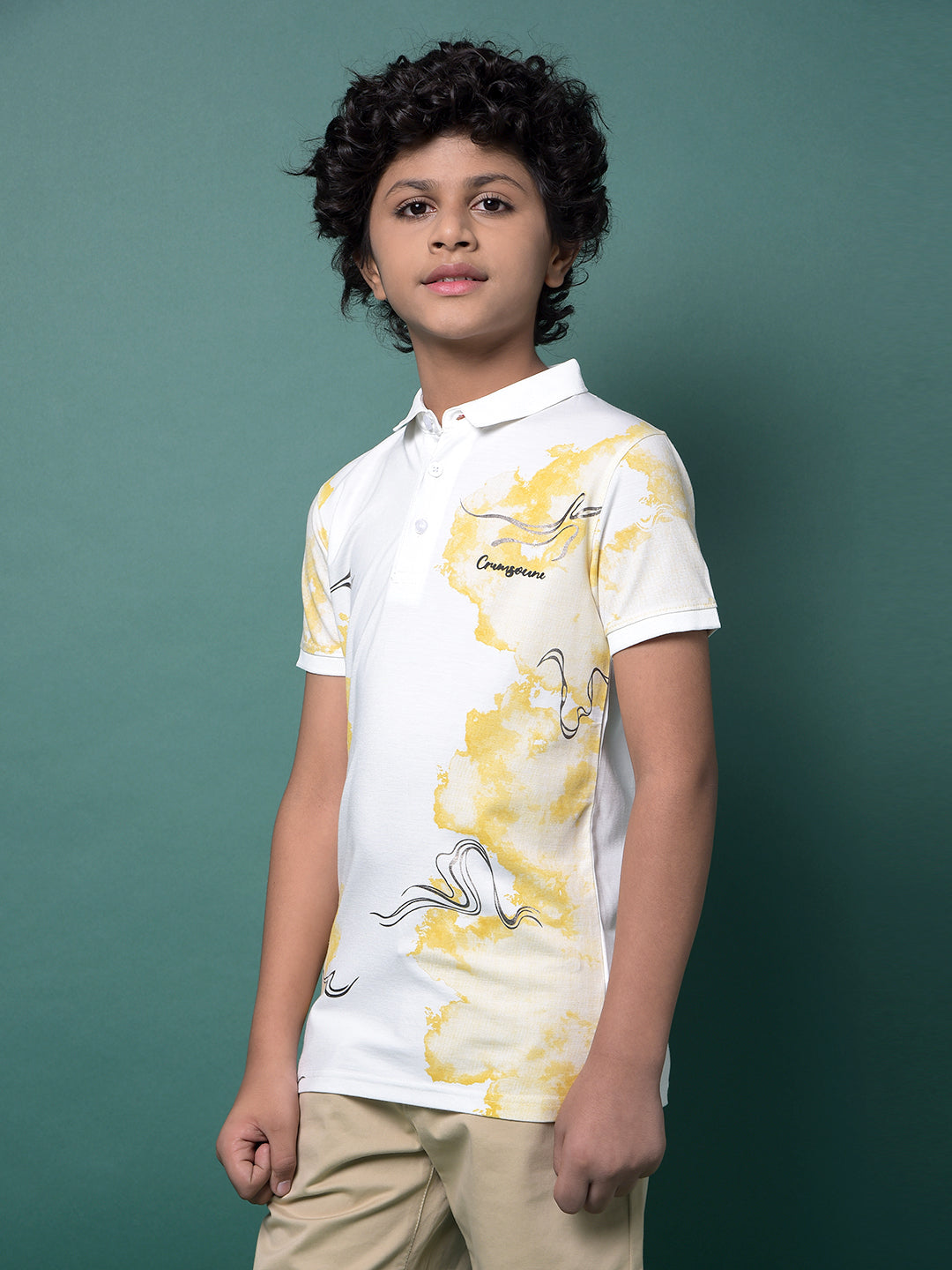 Orange Printed Polo Neck T-Shirt-Boys T-Shirts-Crimsoune Club