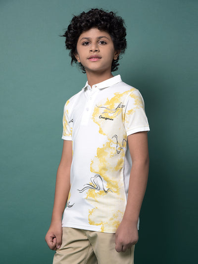 Orange Printed Polo Neck T-Shirt-Boys T-Shirts-Crimsoune Club