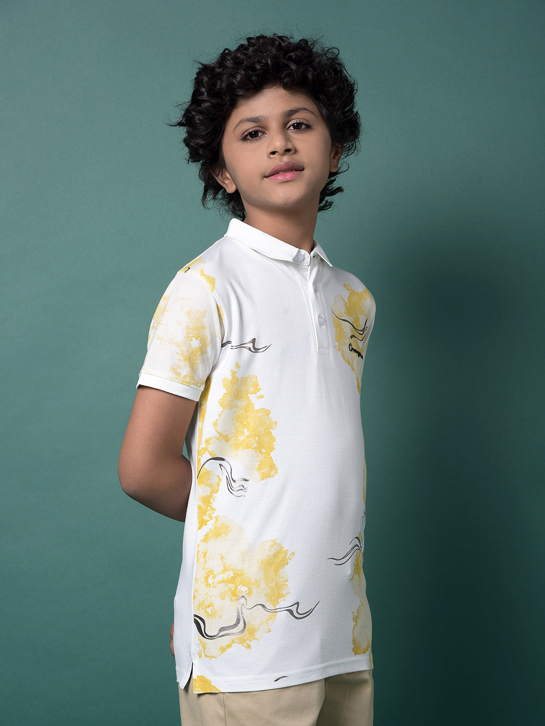 Orange Printed Polo Neck T-Shirt-Boys T-Shirts-Crimsoune Club