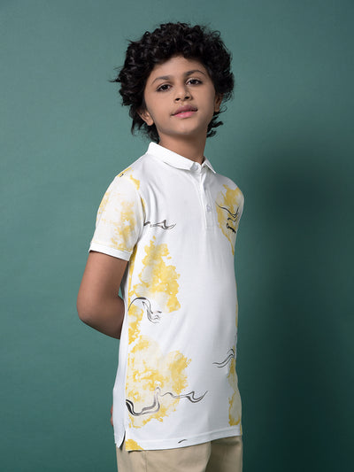 Orange Printed Polo Neck T-Shirt-Boys T-Shirts-Crimsoune Club